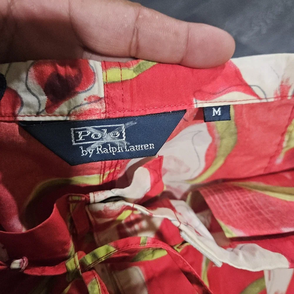 VTG Polo Ralph Lauren Cargo Board Shorts Men M Orange Floral Beach Hawaiian Surf